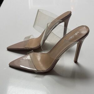 Clear Strap Nude Pointed Toe Stiletto Heels